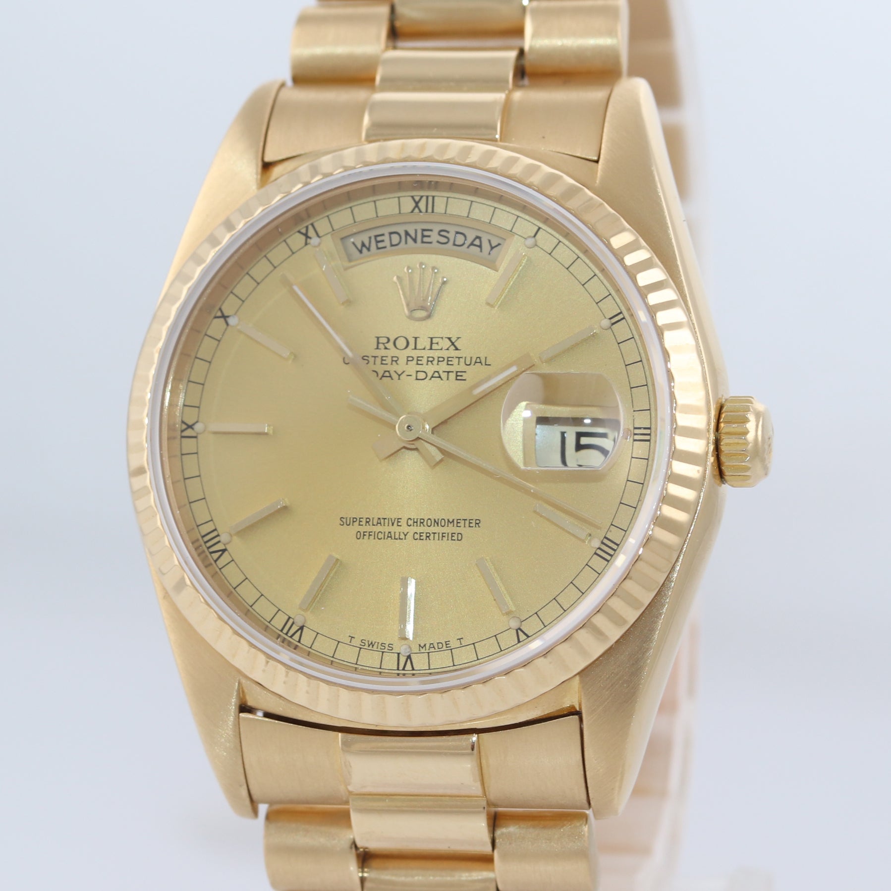 SERVICED Rolex President 36mm Champagne Double Quickset Yellow Gold Watch 18238