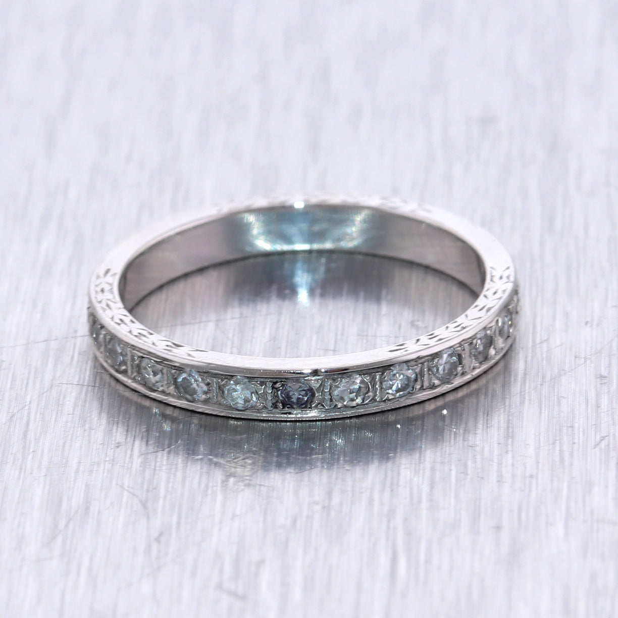 1920's Antique Art Deco Platinum 0.50ctw Diamond Engraved Wedding Band Ring