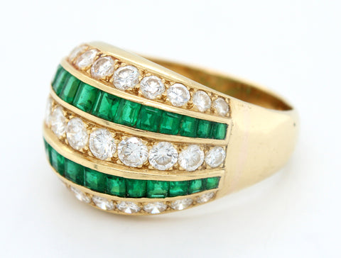 Antique Art Deco 3.20ctw Diamonds & Emeralds Band Ring in 18k Yellow Gold | 8.25