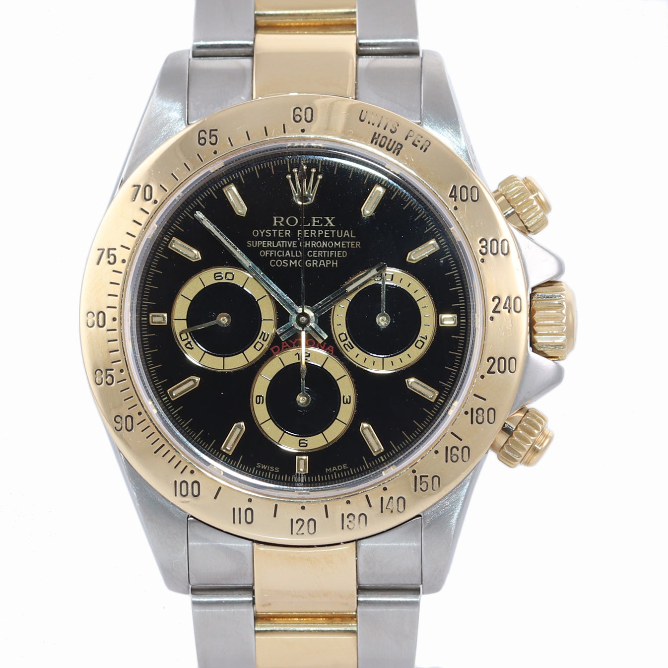 Rolex Daytona 16523 Black Dial Zenith 18k Gold Steel Two Tone Chronograph Watch