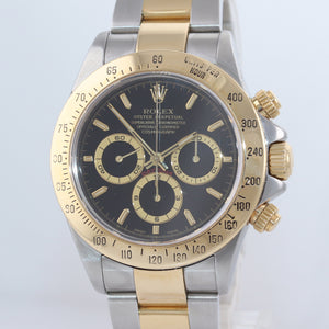 Rolex Daytona 16523 Black Dial Zenith 18k Gold Steel Two Tone Chronograph Watch