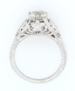 GIA 1920s Antique Art Deco 900 Platinum Filigree 1.33ct Diamond Engagement Ring