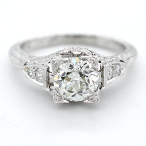 GIA 1920s Antique Art Deco 900 Platinum Filigree 1.33ct Diamond Engagement Ring