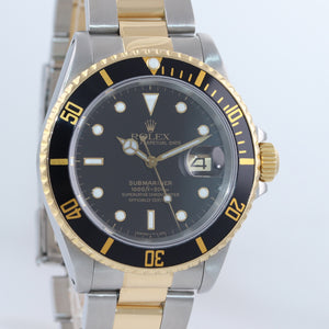 MINT Rolex Submariner Date 16613 Two Tone 18k Yellow Gold Black 40mm Watch