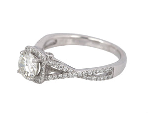 Modern Platinum 0.85ctw Round Brilliant Diamond Split Halo Engagement Ring EGL