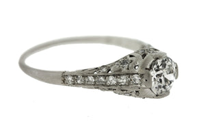 Ladies Antique Art Deco Platinum 0.64ctw Diamond Filigree Engagement Ring EGL