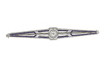 1930's Antique Art Deco 18k White Gold Diamond Filigree Blue Enamel Brooch Pin