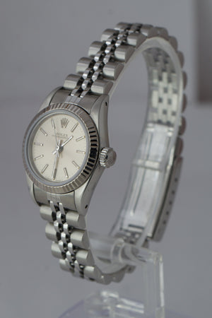 Ladies Rolex Oyster Perpetual 24mm Silver Jubilee Stainless Steel Watch 67194