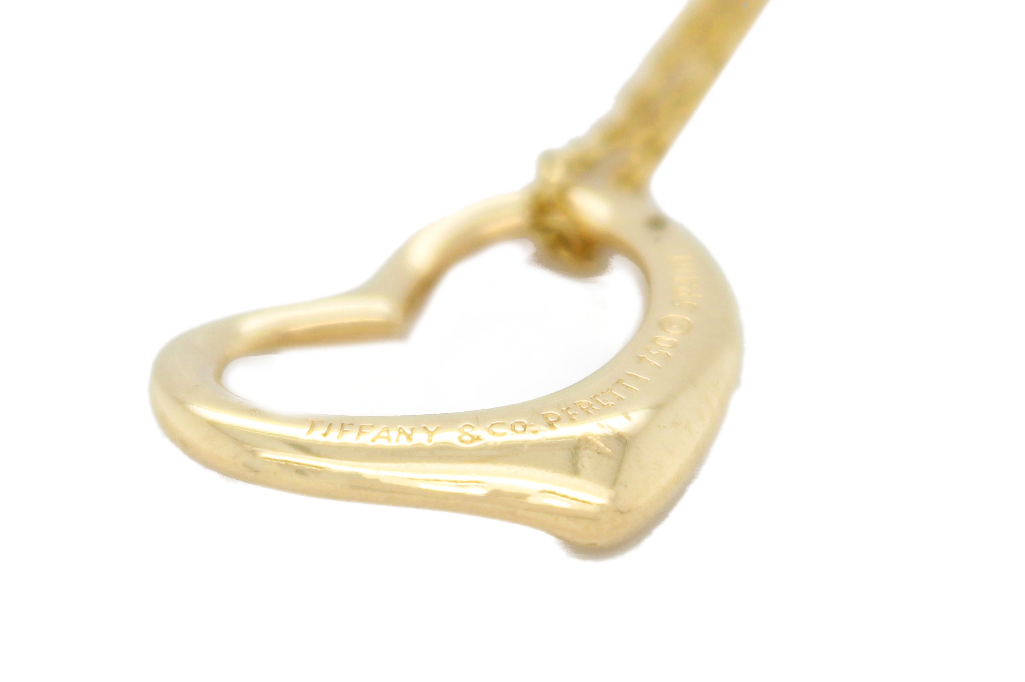 Tiffany & Co. Elsa Peretti 18K Yellow Gold 11mm Open Heart Pendant Necklace 16