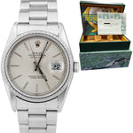 2001 Rolex DateJust 36mm NO-HOLES Silver TAPESTRY Stainless Watch 16220 B+P