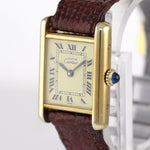 COMPLETE VTG Must de Cartier Tank Vermeil Gold Silver Roman 21mm Manual Watch