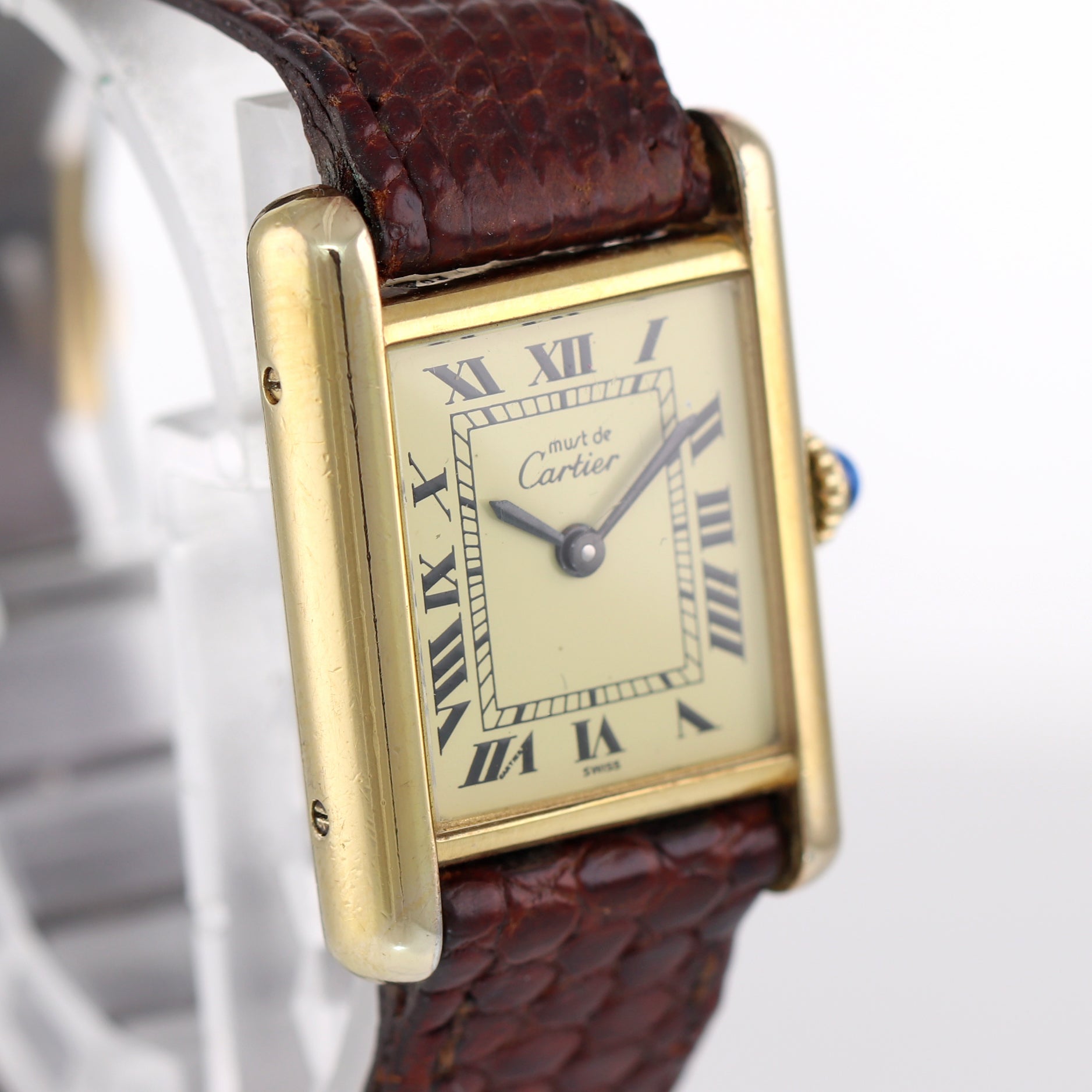 COMPLETE VTG Must de Cartier Tank Vermeil Gold Silver Roman 21mm Manual Watch