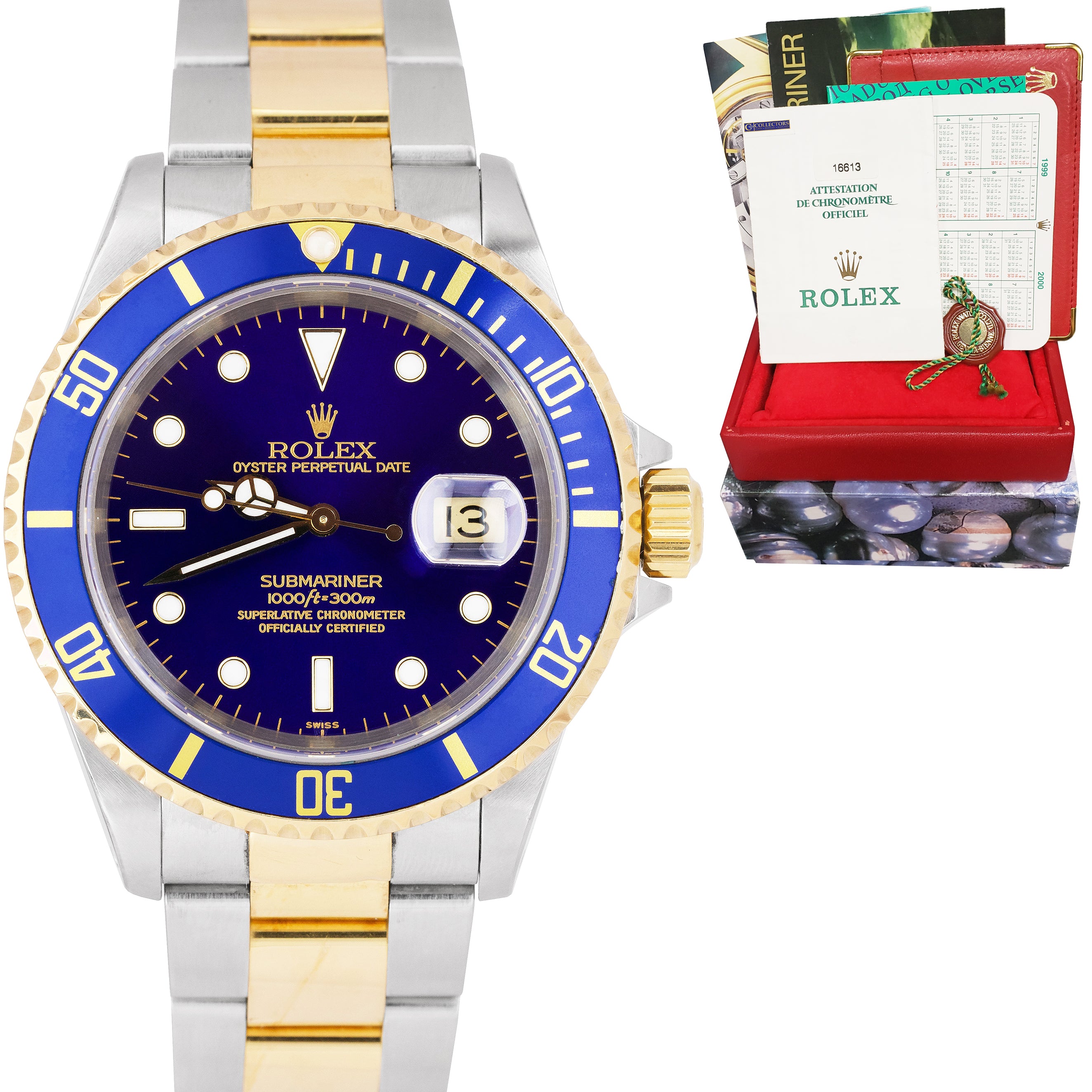 1999 Rolex Submariner Date 16613 Two-Tone Gold Blue SWISS ONLY DIAL 40mm Watch