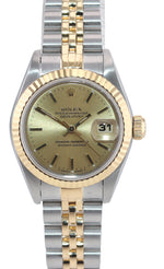 Ladies Rolex DateJust 26mm 69173 Two Tone Gold Steel Champagne Watch Box
