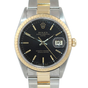 PAPERS 2013 Rolex Service Oyster Date 18k Gold Steel 34mm 15223 Black Watch Box