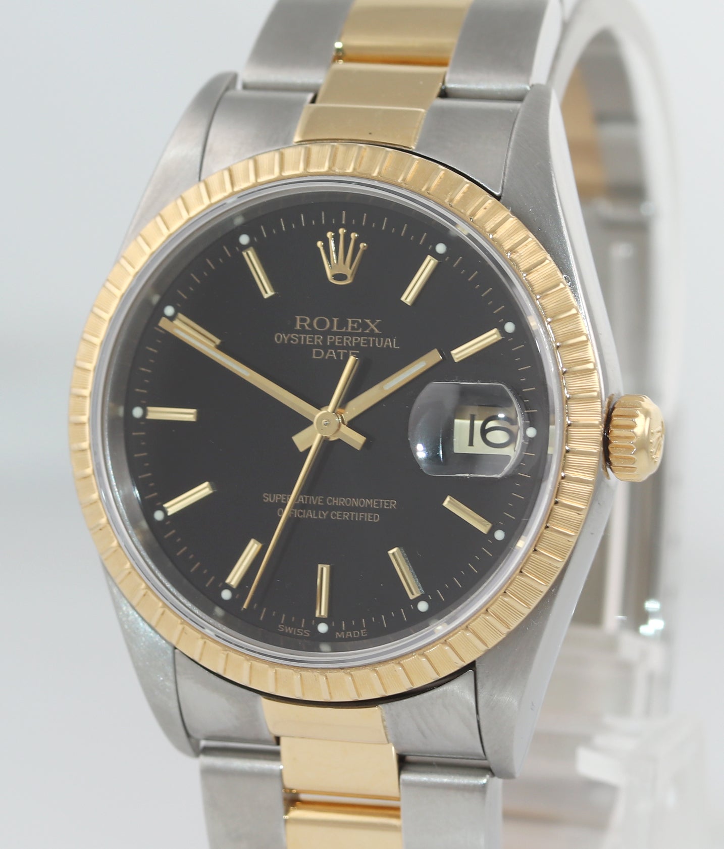 PAPERS 2013 Rolex Service Oyster Date 18k Gold Steel 34mm 15223 Black Watch Box
