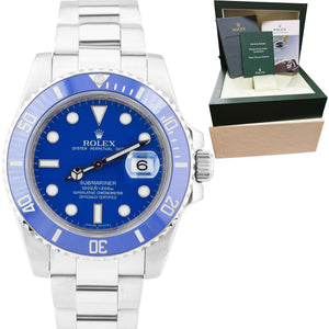 Rolex Submariner Date Ceramic 18K White Gold Smurf Blue 40mm Watch 116619 BOX