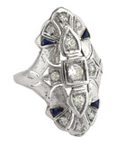 Antique Art Deco 18K White Gold 0.57ctw Diamond Blue Sapphire Filigree Ring EGL