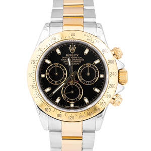 2008 Rolex Daytona Cosmograph 40mm Black Gold Two-Tone Stainless Watch 116523