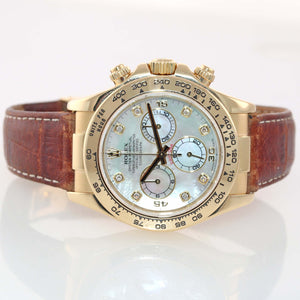 PAPERS Rolex Daytona FACTORY MOP DIAMOND Dial 116518 18k Yellow Gold Watch