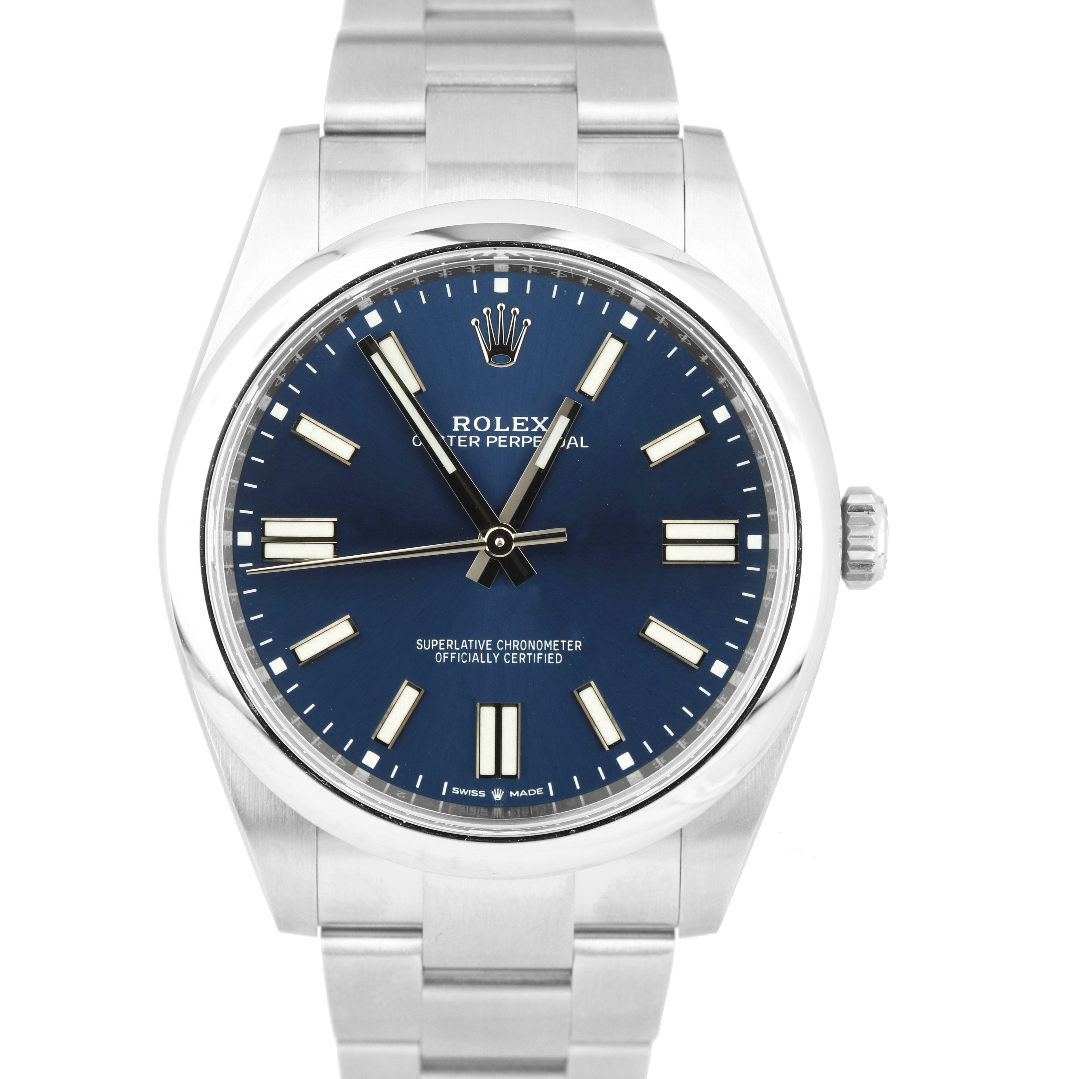 Rolex Oyster Perpetual 41mm BLUE Stainless Oyster Watch 124300 B&P