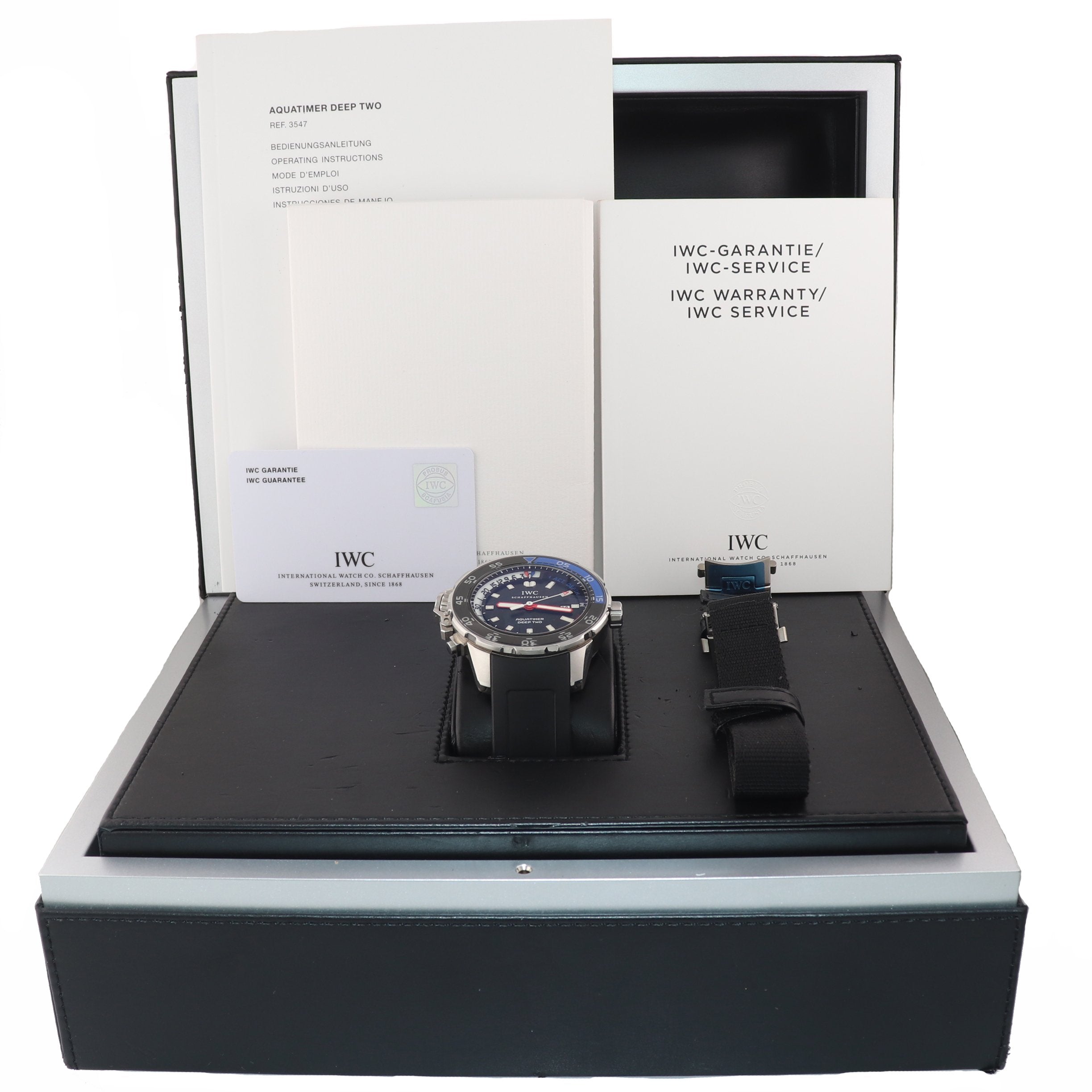 2014 PAPERS IWC Aquatimer Deep Two 3547-02 Steel Black Date 46mm Dive Watch