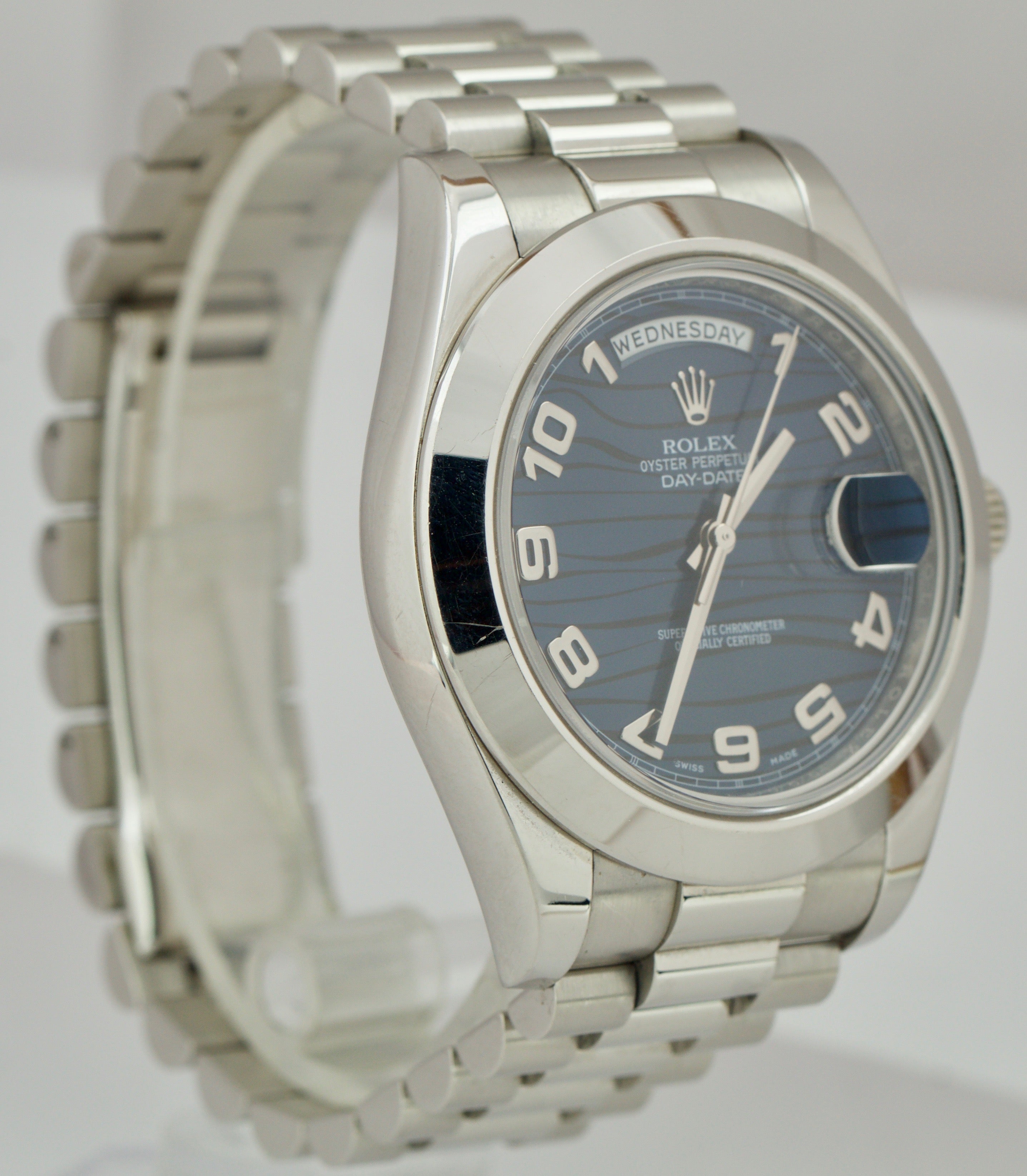 Men's Rolex Day-Date II 41mm President Blue Wave Dial Platinum Watch 218206