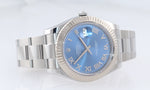 MINT 2014 PAPERS Rolex Datejust 2 BLUE ROMAN 41mm White Gold Fluted 116334 Watch