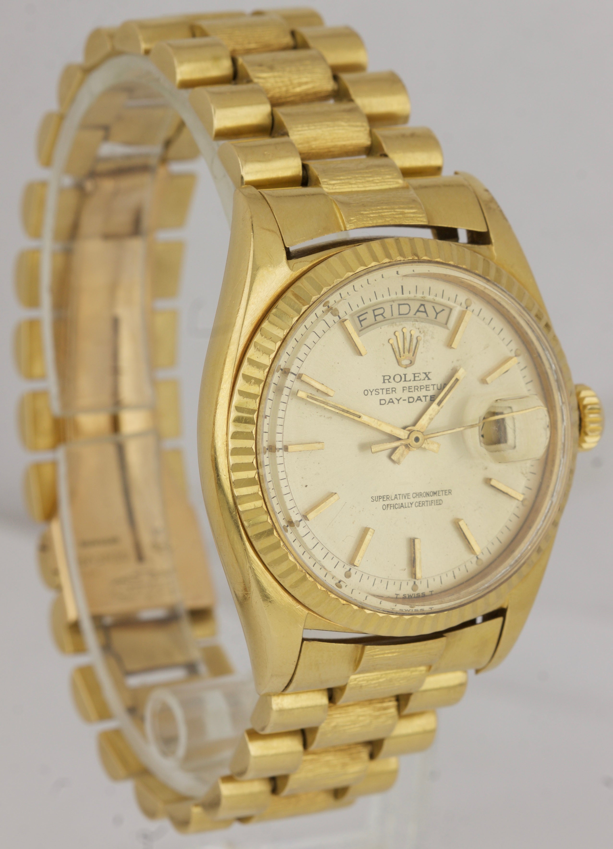 Rolex Day-Date President Pie-Pan Champagne 36mm 18K Yellow Gold Bark Watch 1803