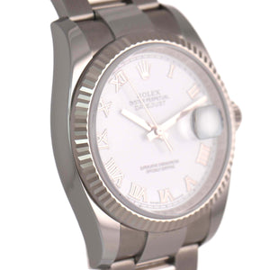 2008 PAPERS Rolex DateJust 18k Gold Steel White Roman 36mm Oyster 116234 Watch