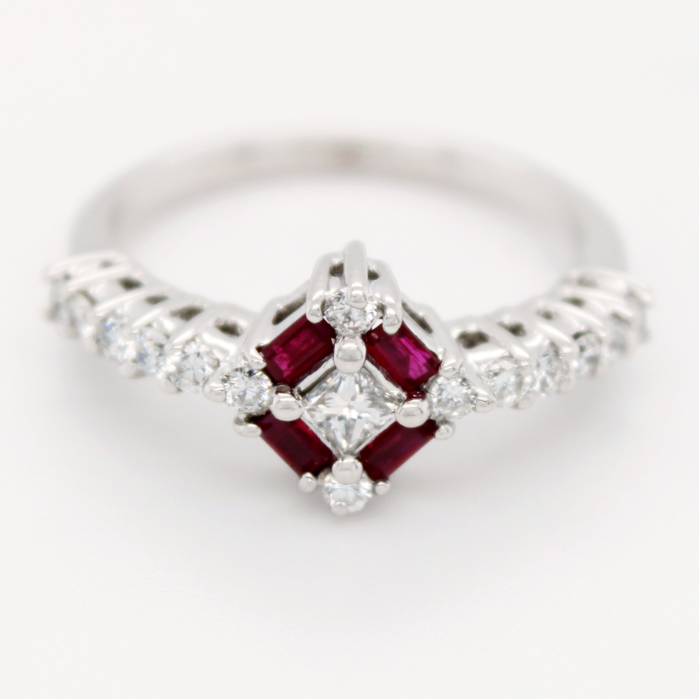 Vintage 0.20ctw Ruby & Diamond Band Ring in 14k White Gold | Size 6