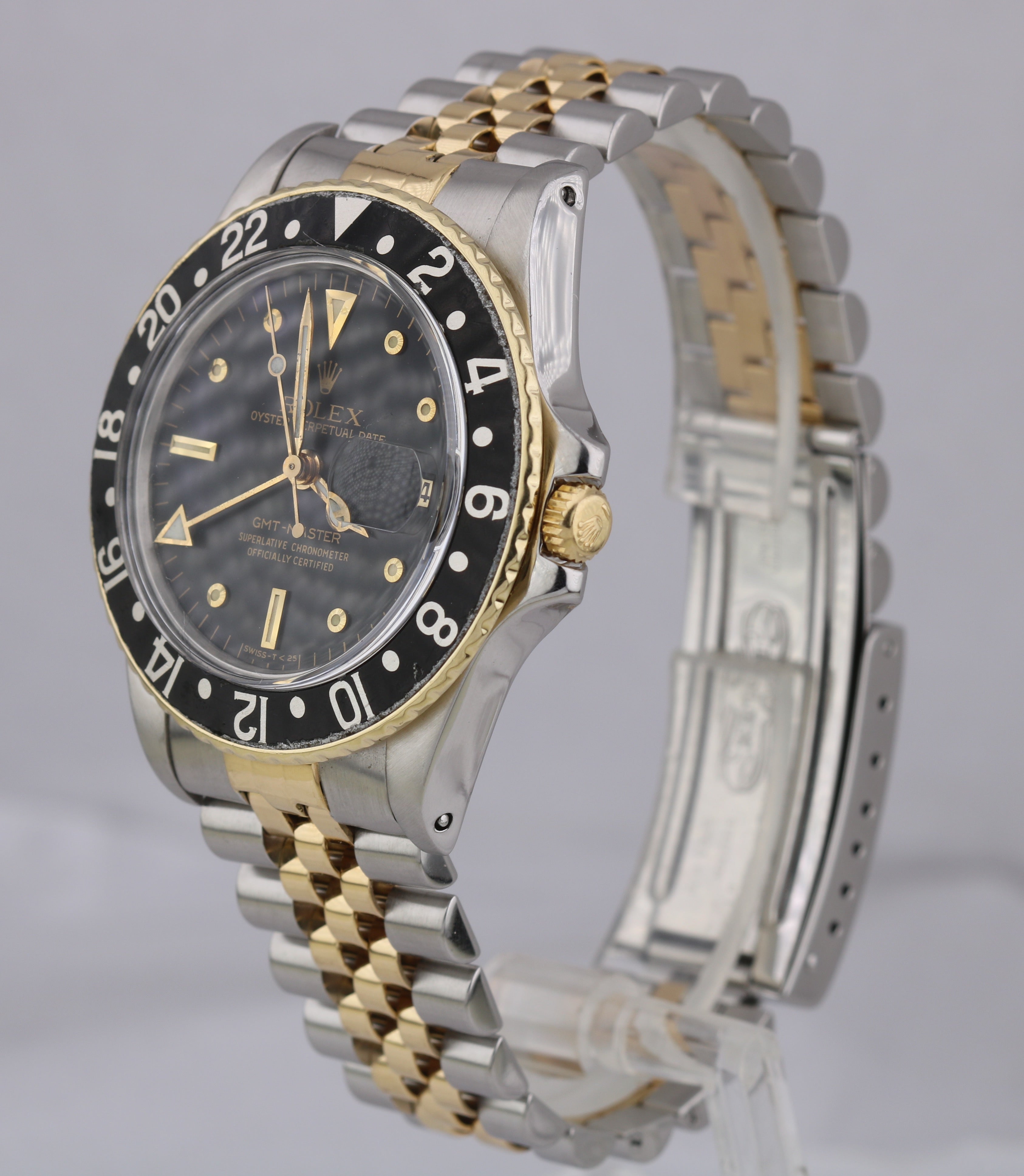 Vintage Rolex GMT-Master Black GLOSSY 16753 18K Two Tone Steel Jubilee Watch