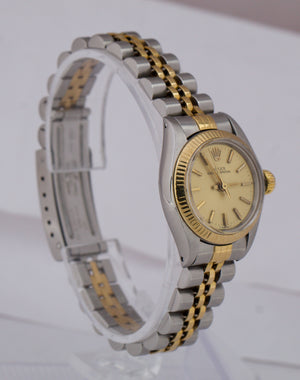 Ladies Rolex Oyster Perpetual 24mm Champagne Two Tone Gold Steel Watch 6719