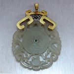 Vintage Estate 14k Yellow Gold Carved Jade Mixed Jewel Pendant