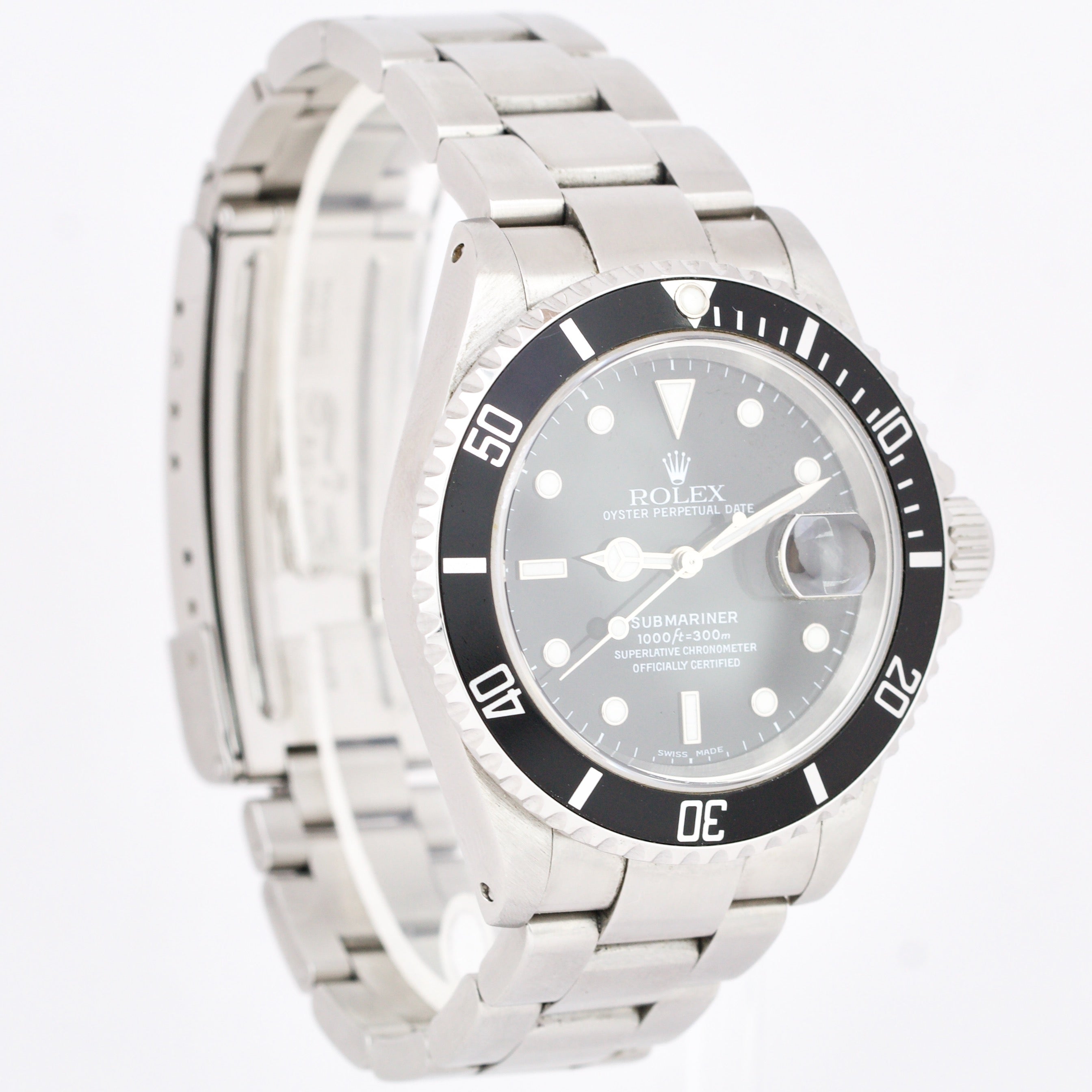 UNPOL. Rolex Submariner Date Stainless Steel 40mm Black Oyster Watch 16610 BOX