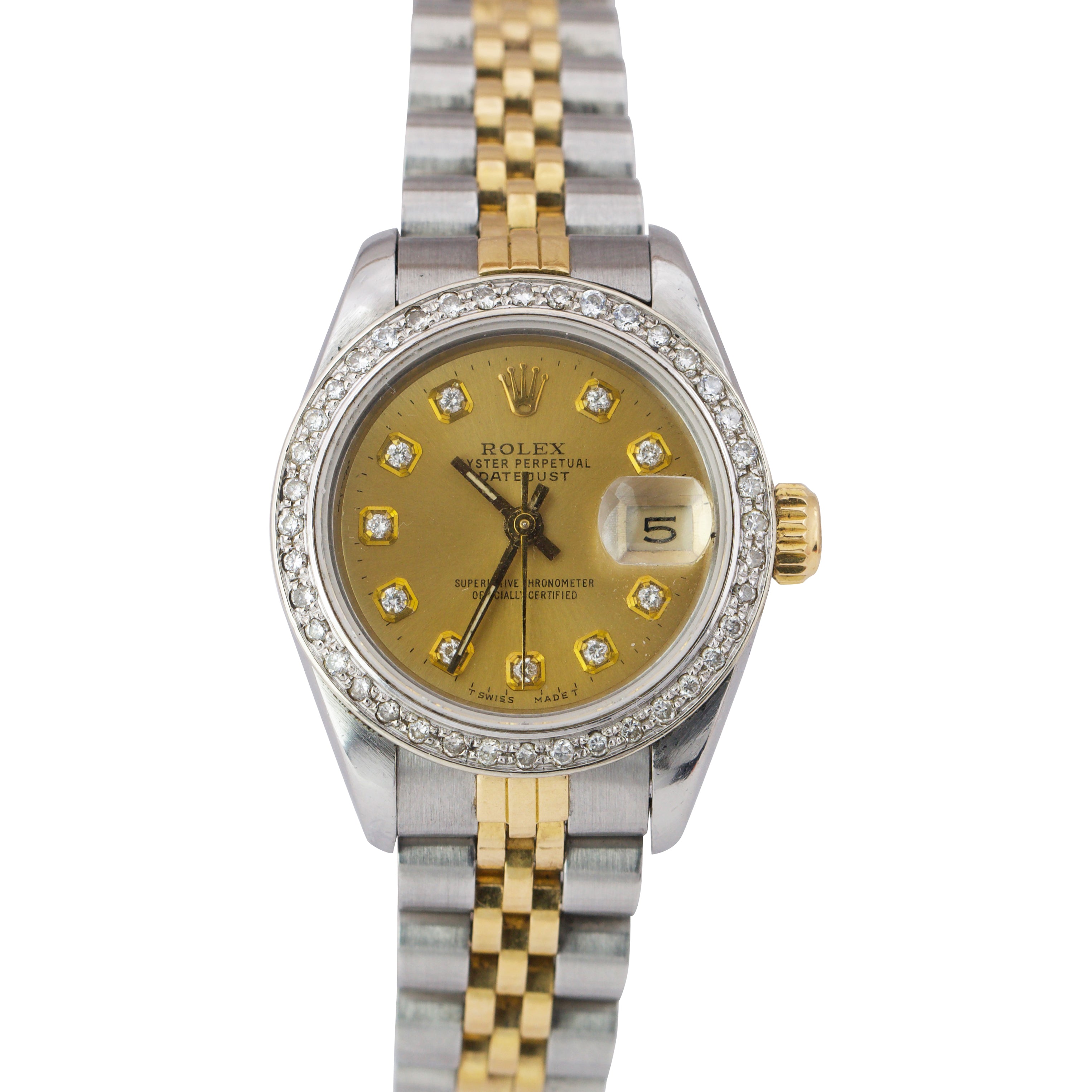 Ladies Rolex DateJust 26mm Jubilee Champagne Diamond Two-Tone Gold Watch 69173