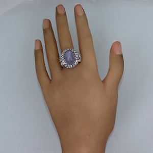 1950's Vintage Estate 14k White Gold Star Sapphire & 3ctw Diamond Cocktail Ring