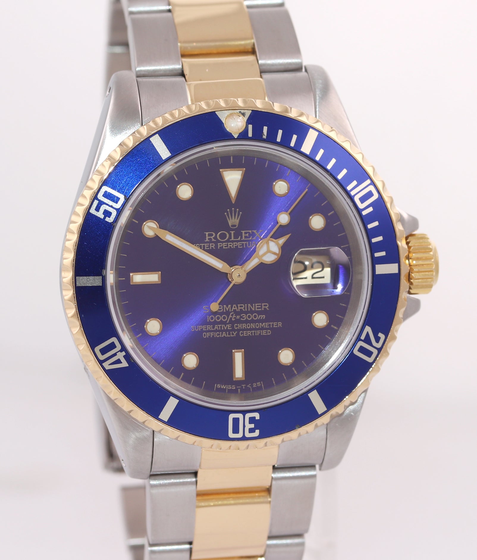 Rolex Submariner 16613 Two Tone 18k Yellow Gold Blue Sunburst Dial 40mm Watch