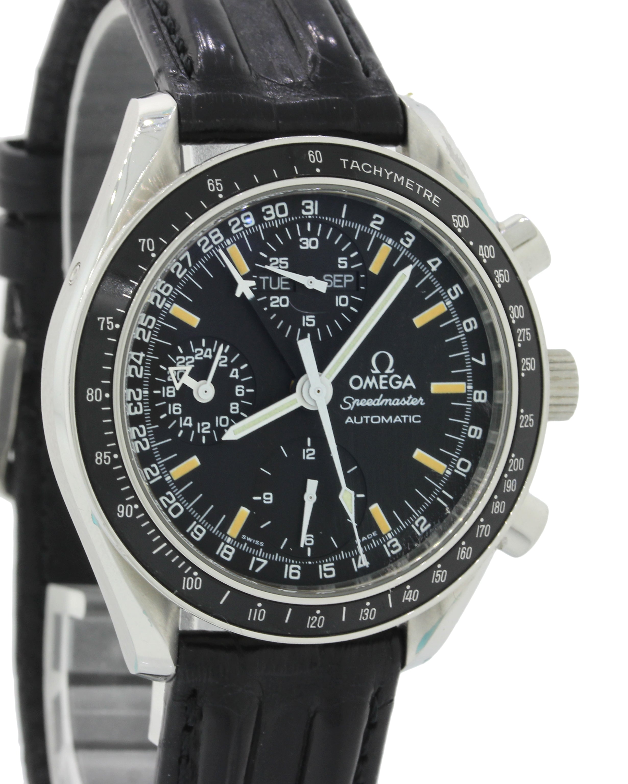 Omega Speedmaster Triple Date Black Chronograph 3820.50 39mm Steel Watch wBox J8