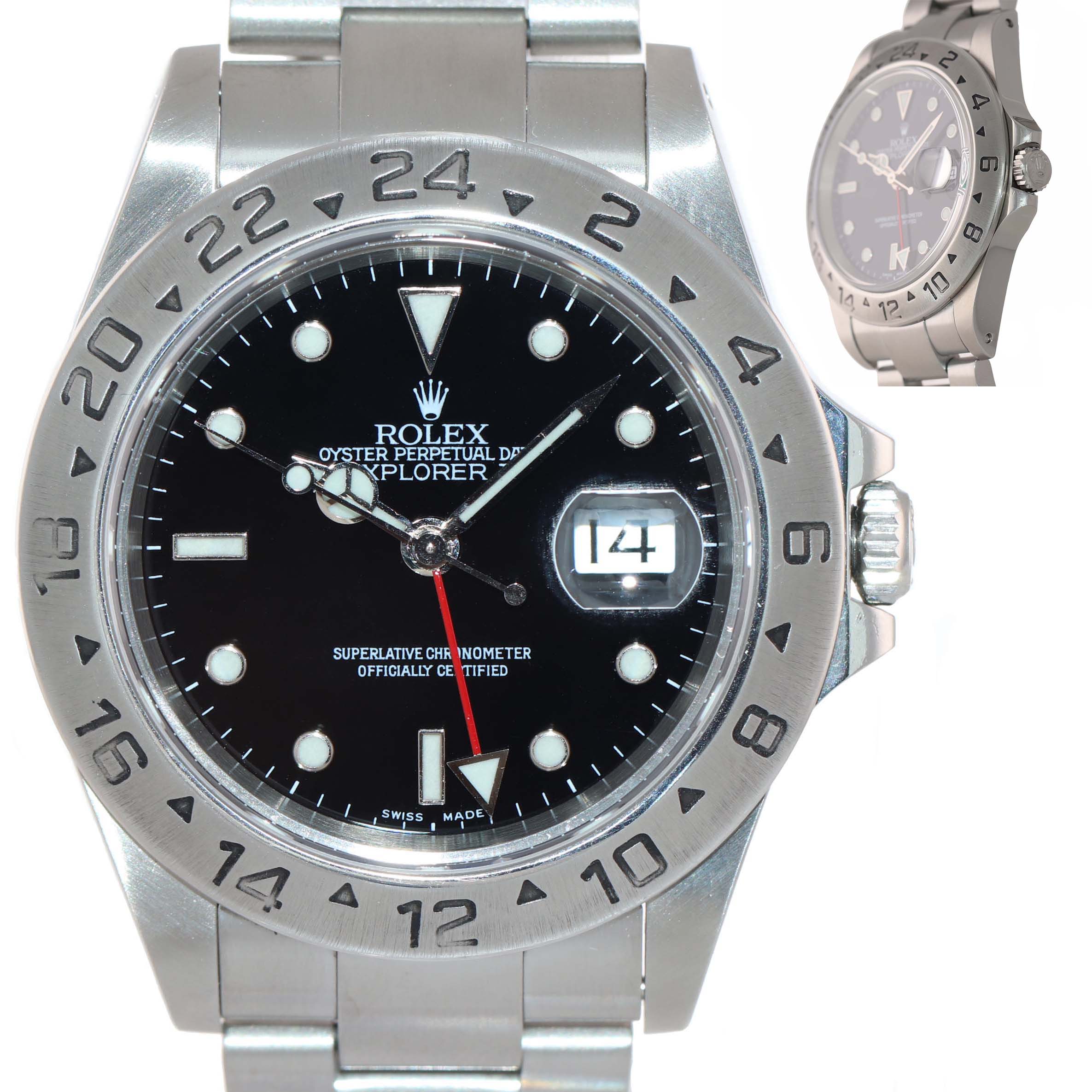 MINT Rolex Explorer II 16570 Stainless Steel Black Dial GMT SEL 40mm Watch