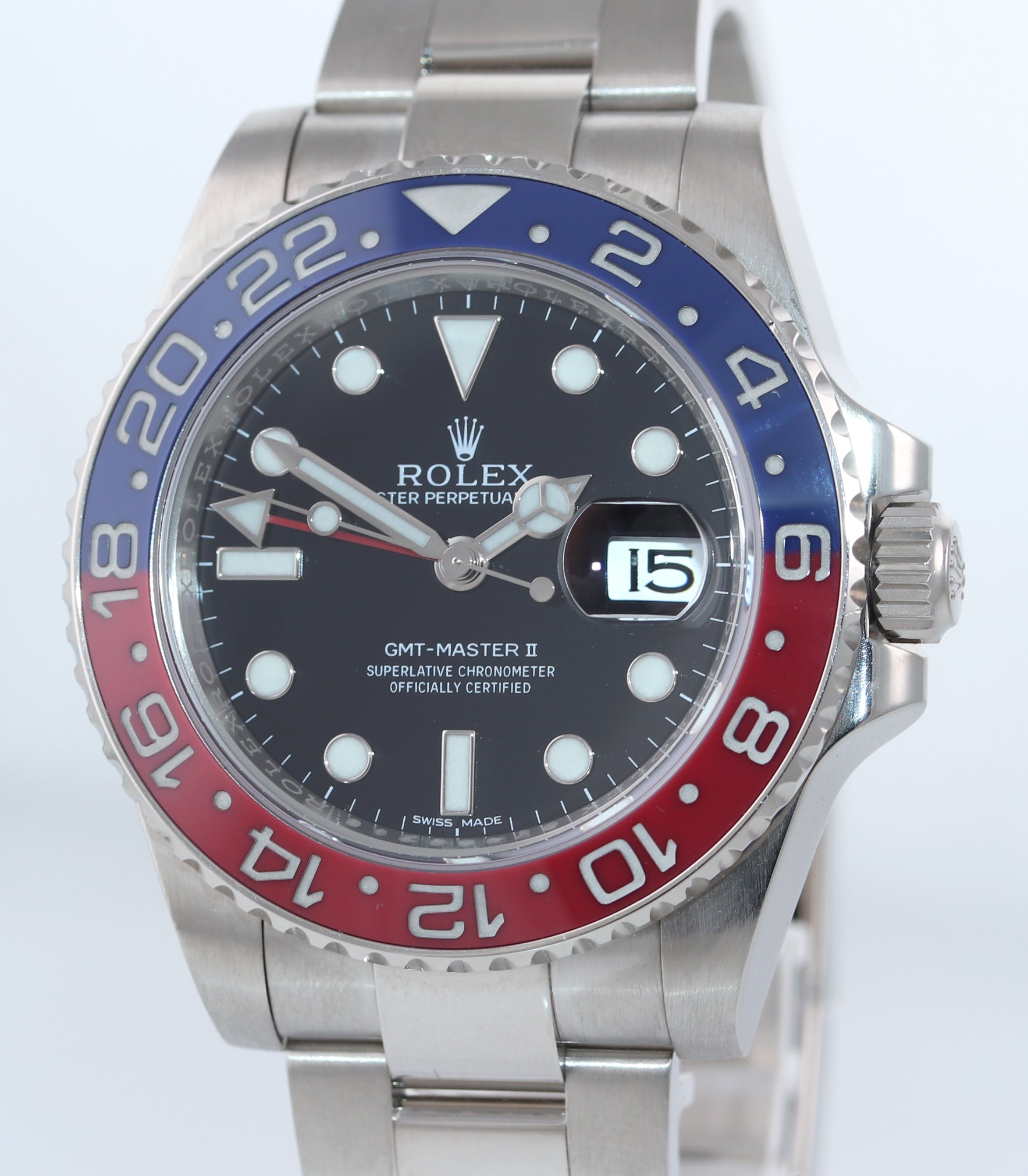 MINT 2015 PAPERS Rolex GMT-Master II MK1 Pepsi 18K White Gold 116719BLRO Watch