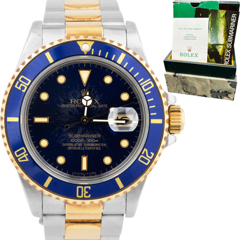 UNPOLISHED 1987 PAPERS Rolex Submariner Date Two-Tone Blue 40mm 16803 Watch B+P