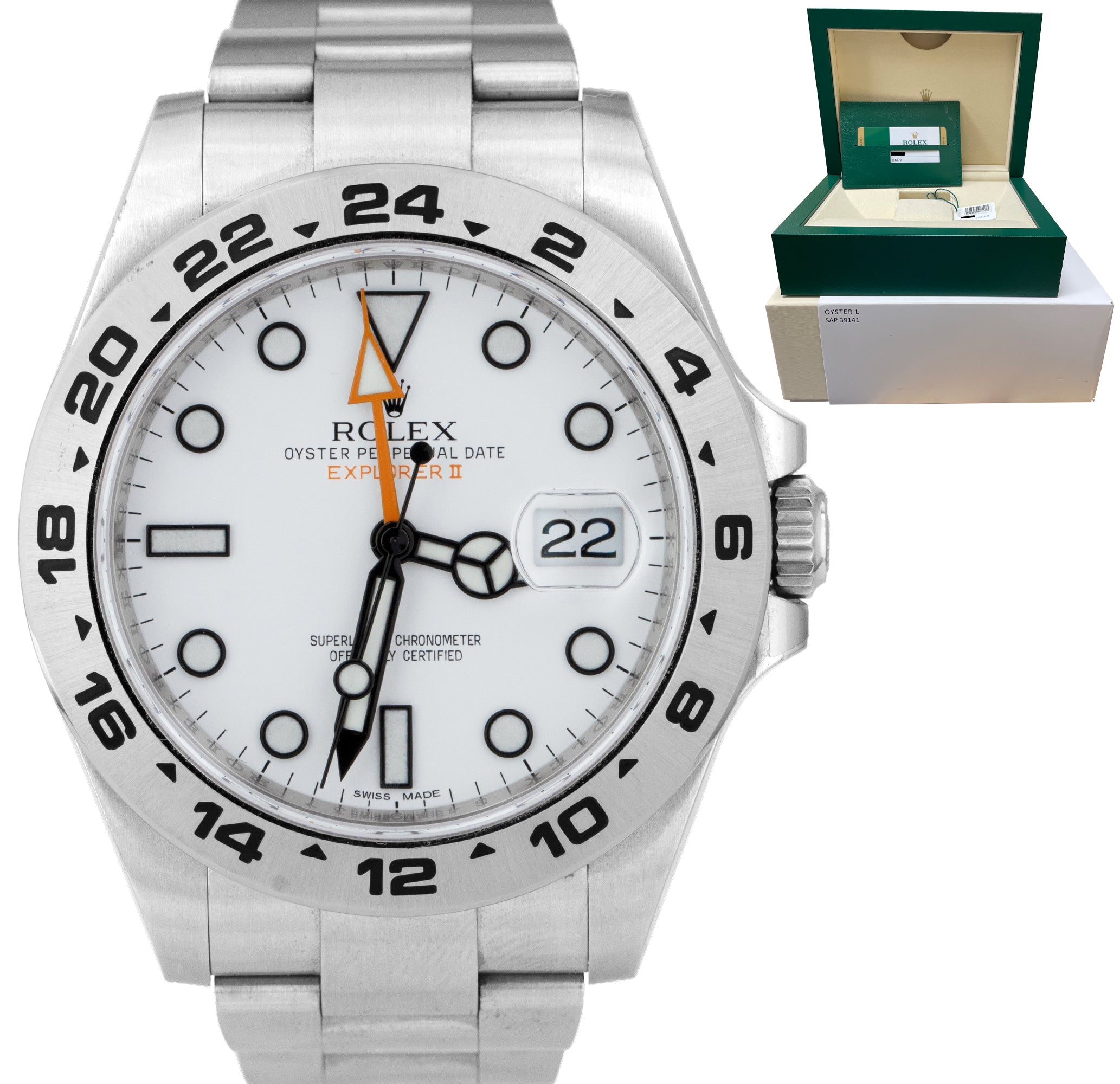 2019 Rolex Explorer II 42mm Polar White Orange Stainless Steel Watch 216570 B+P