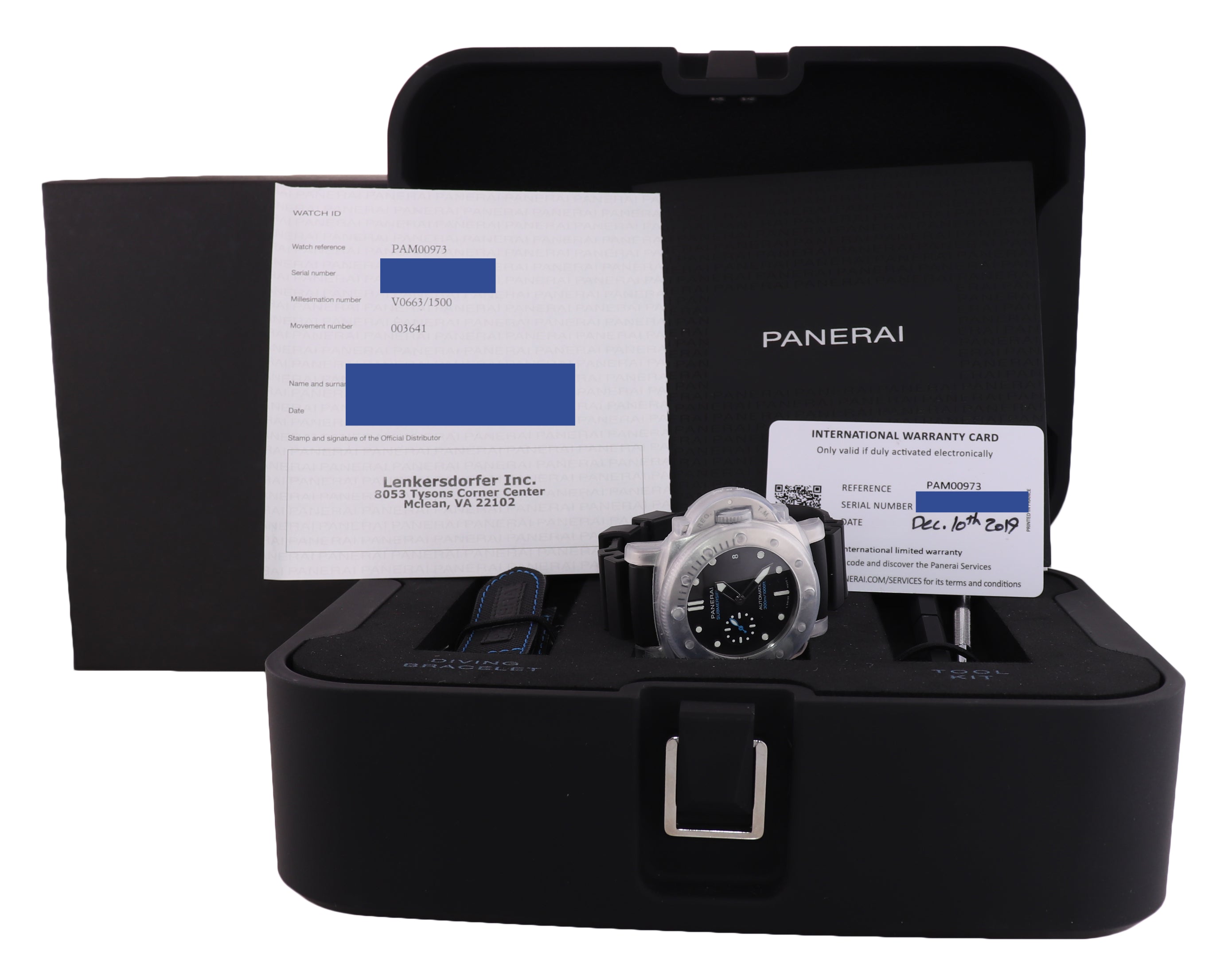 PAPERS Panerai Submersible 42mm PAM00973 Steel Blue Black PAM 973 Watch Box