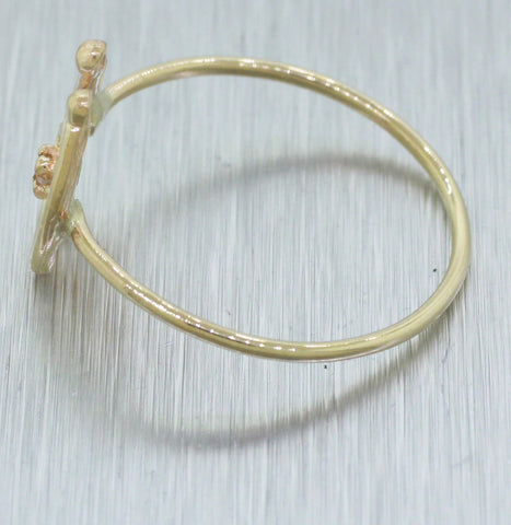 Vintage 14k Yellow Gold Diamond Petite Lucky Horseshoe Clover Ring | Size 5