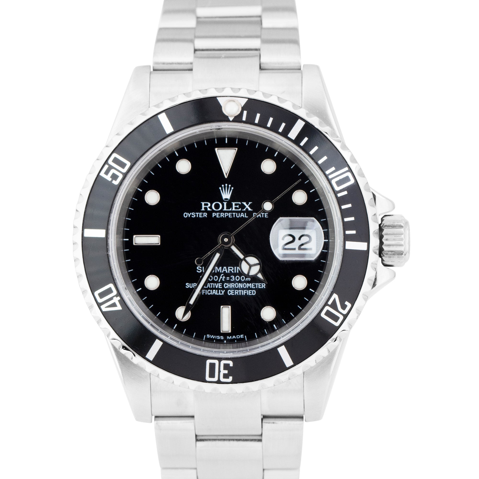 Rolex Submariner Date NO-HOLES 40mm Black Stainless Steel Dive Watch 16610 B+P