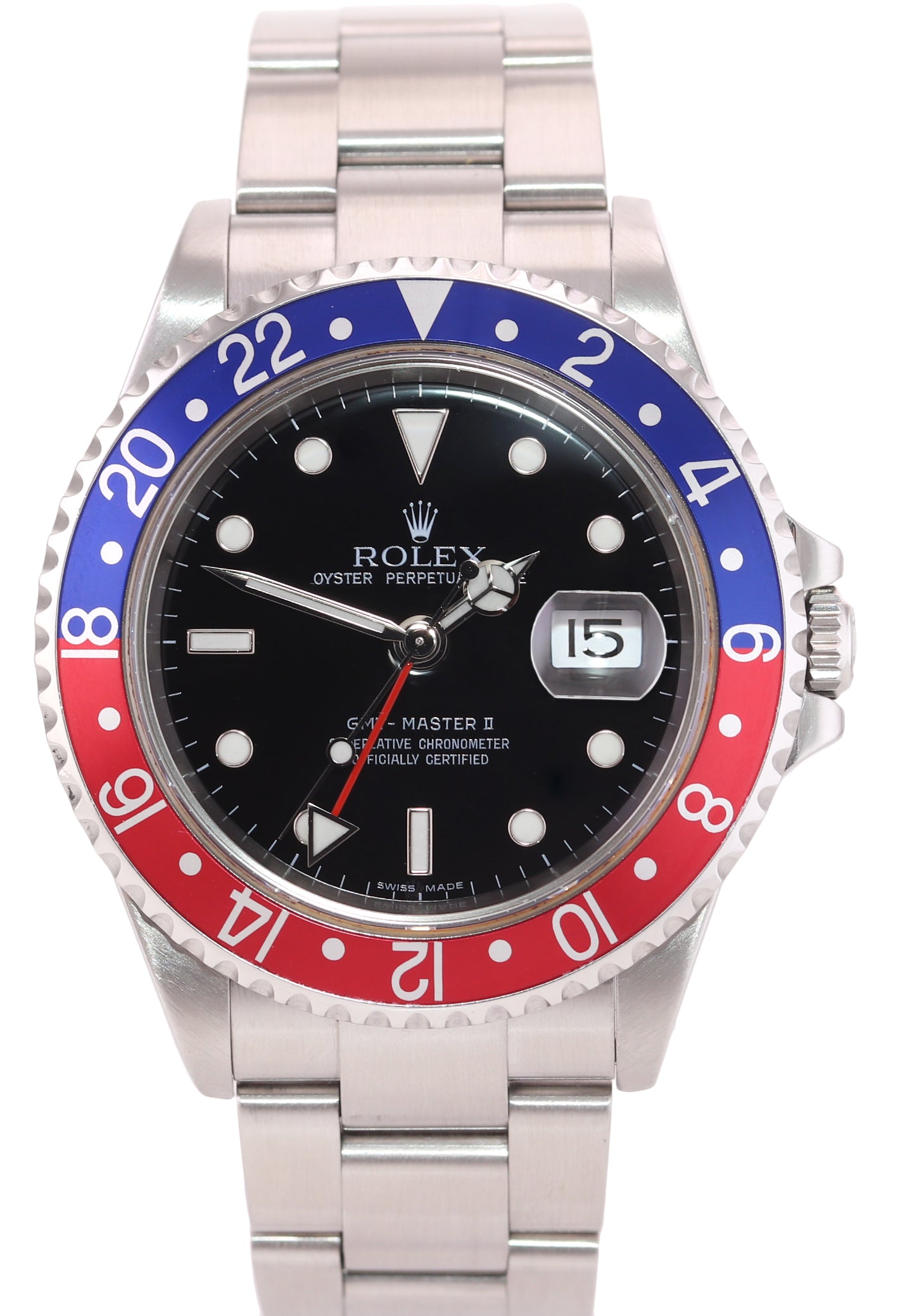 2004-2005 Rolex GMT-Master 2 Pepsi Steel 16710 Watch No Holes Black Dial Watch