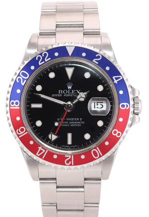2004-2005 Rolex GMT-Master 2 Pepsi Steel 16710 Watch No Holes Black Dial Watch
