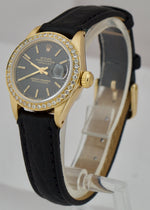 Ladies Rolex DateJust President 26mm Diamond Yellow Gold Black Leather 6917