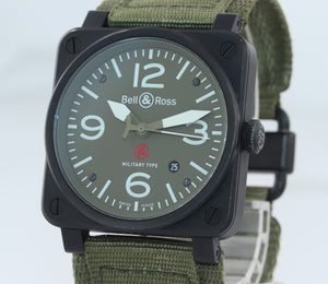 PAPERS Bell & Ross BR03-92 Military Type Black PVD OD Green 42mm Date Watch